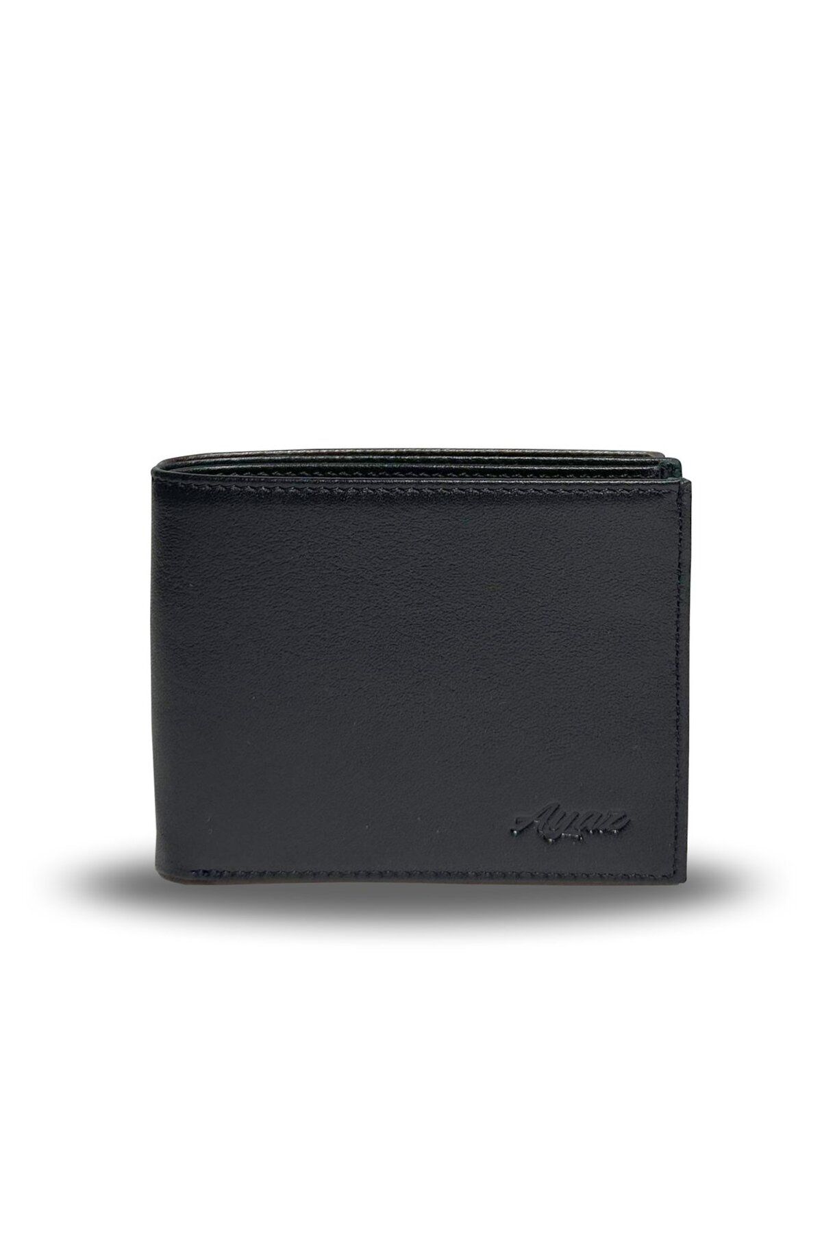 Üstten Pisotlu Hakiki El Yapımı Deri Cüzdan - Siyah