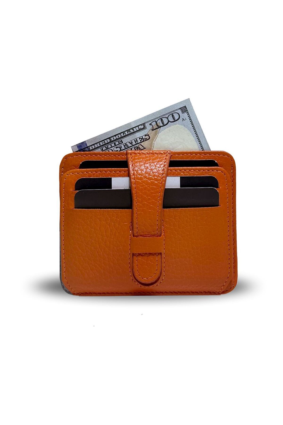 Helios Hakiki Deri El Yapımı Kartlık - Turuncu Floter