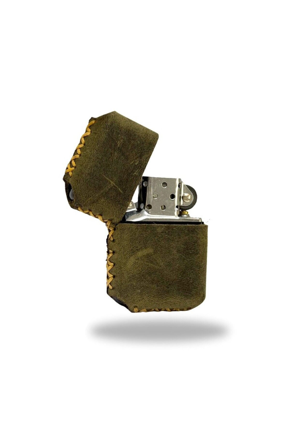 Hakiki Deri Kılıflı Zippo Çakmak - Haki