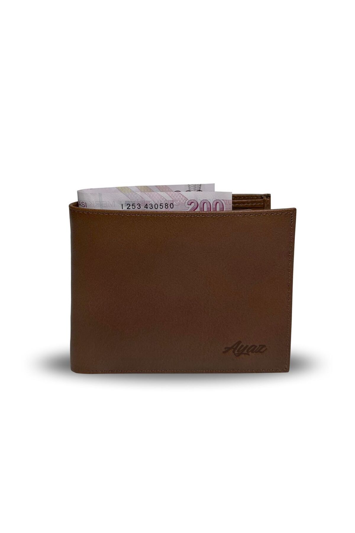 Klasik Hakiki Deri Erkek Cüzdan - Taba