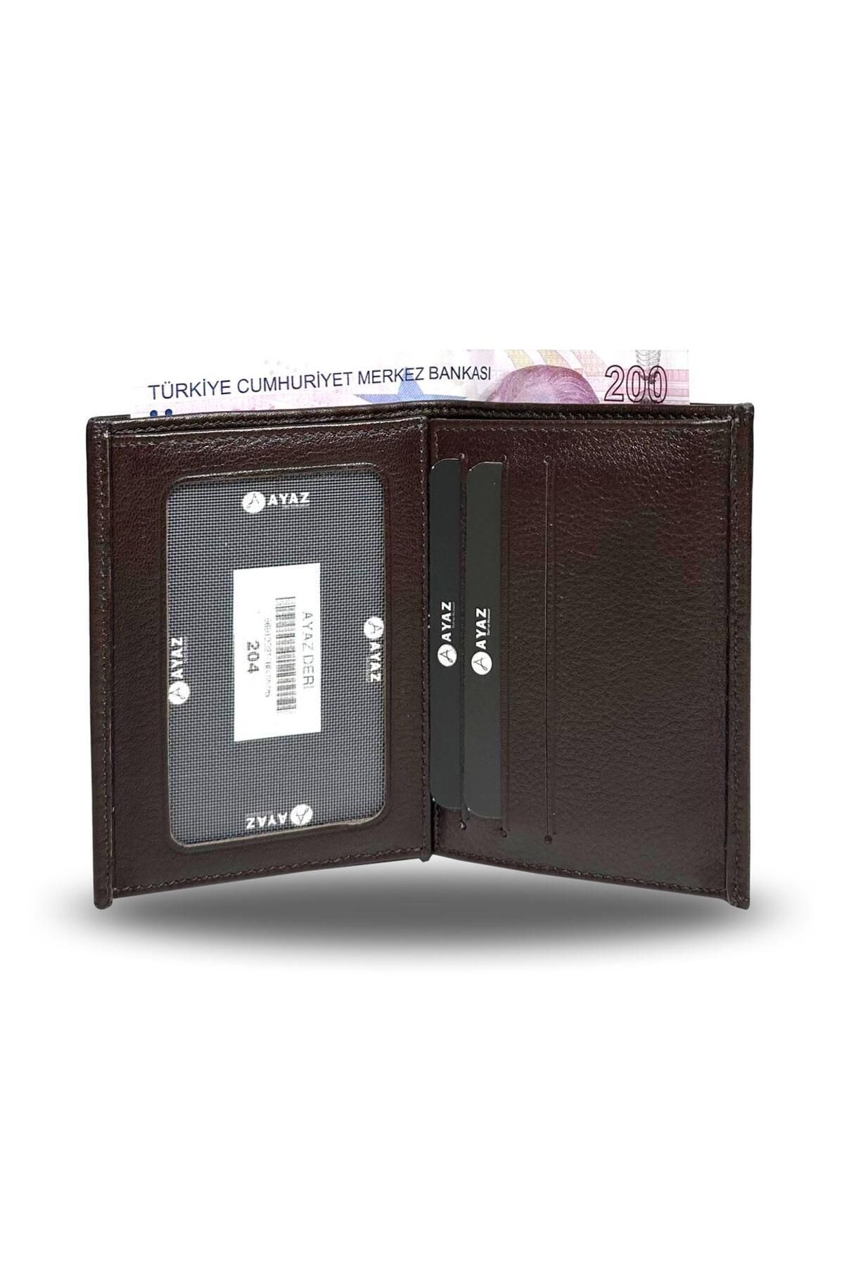 Çift Pisotlu Hakiki Deri Çoklu Kart Bölmeli - Kahverengi