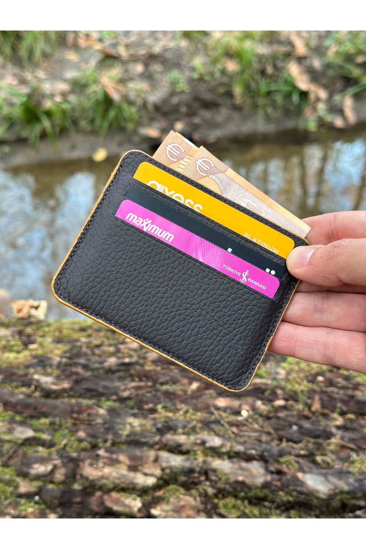 Hakiki Deri Kartlık - kahve sarı boya