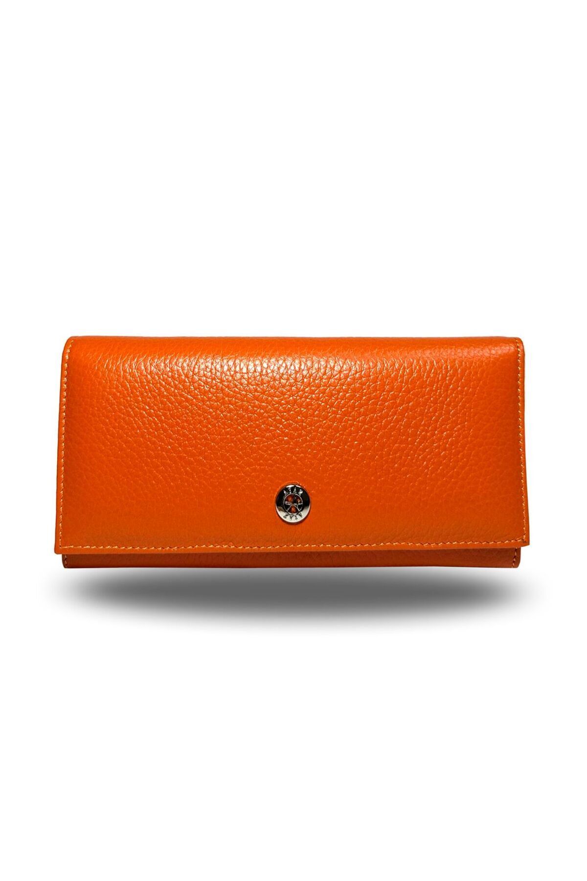 Hera Hakiki Deri Lüx Fermuarlı Kadın Cüzdan - Turuncu