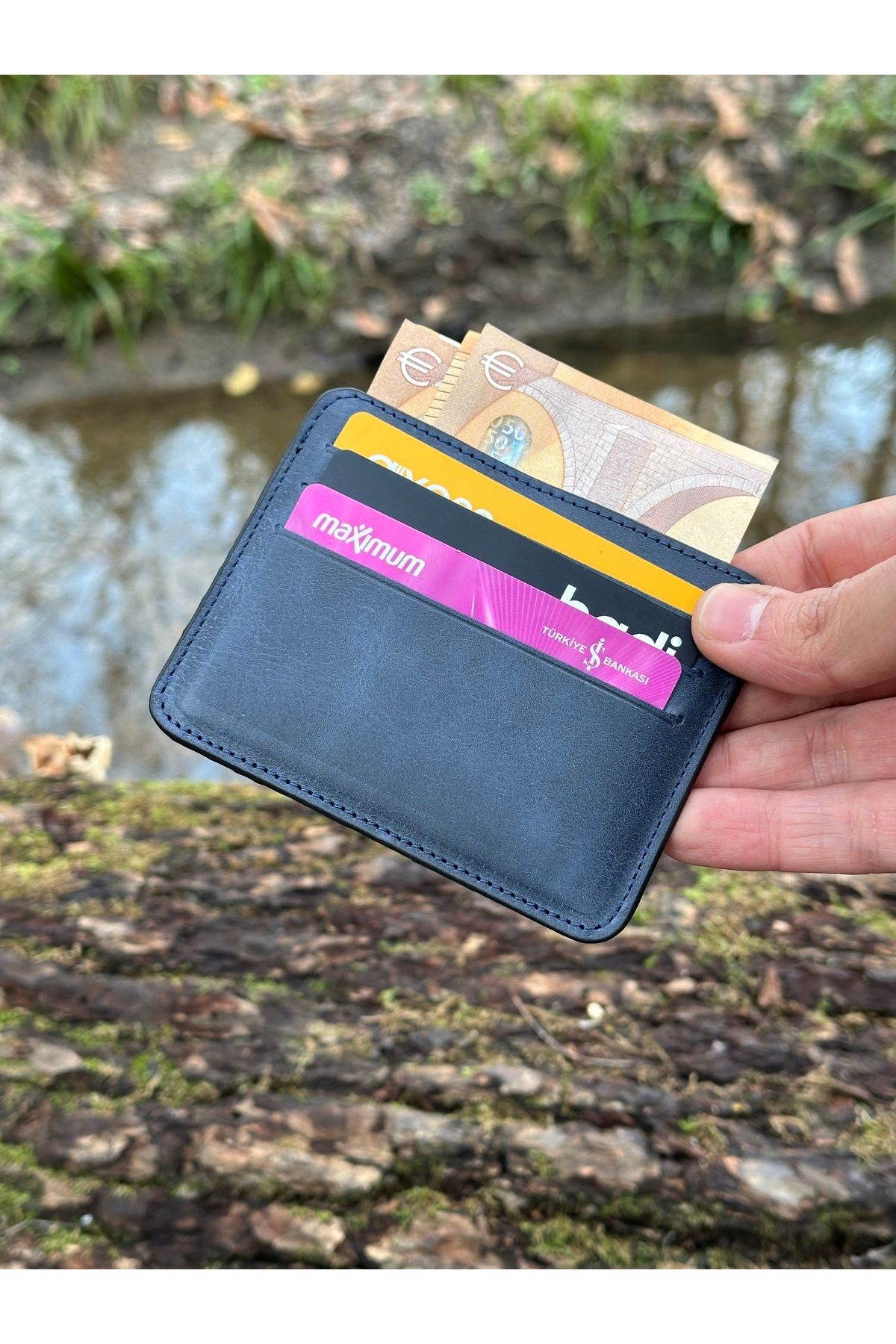 Hakiki Deri Kartlık - Lacivert greyzi

