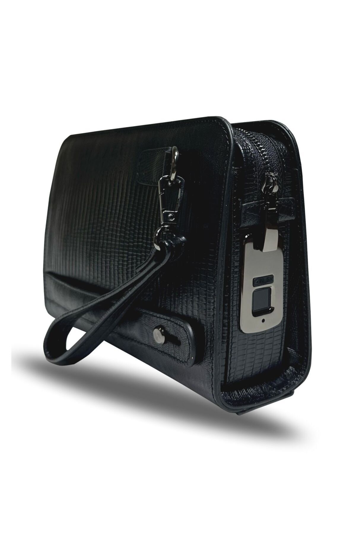 Nous – Parmak İzi Okuyuculu Hakiki Deri El Çantası - Siyah Lazer