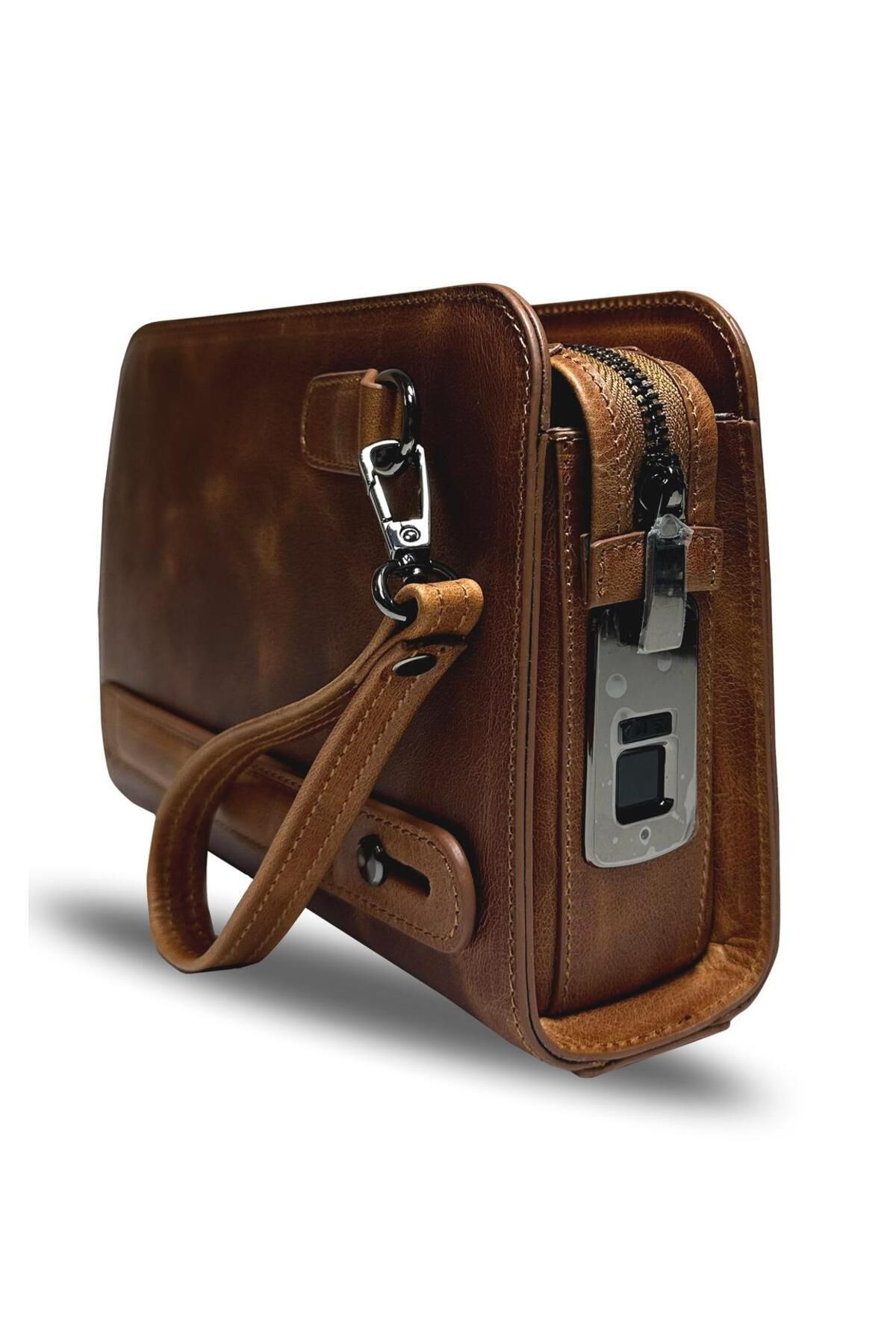 Nous – Parmak İzi Okuyuculu Hakiki Deri El Çantası - Taba