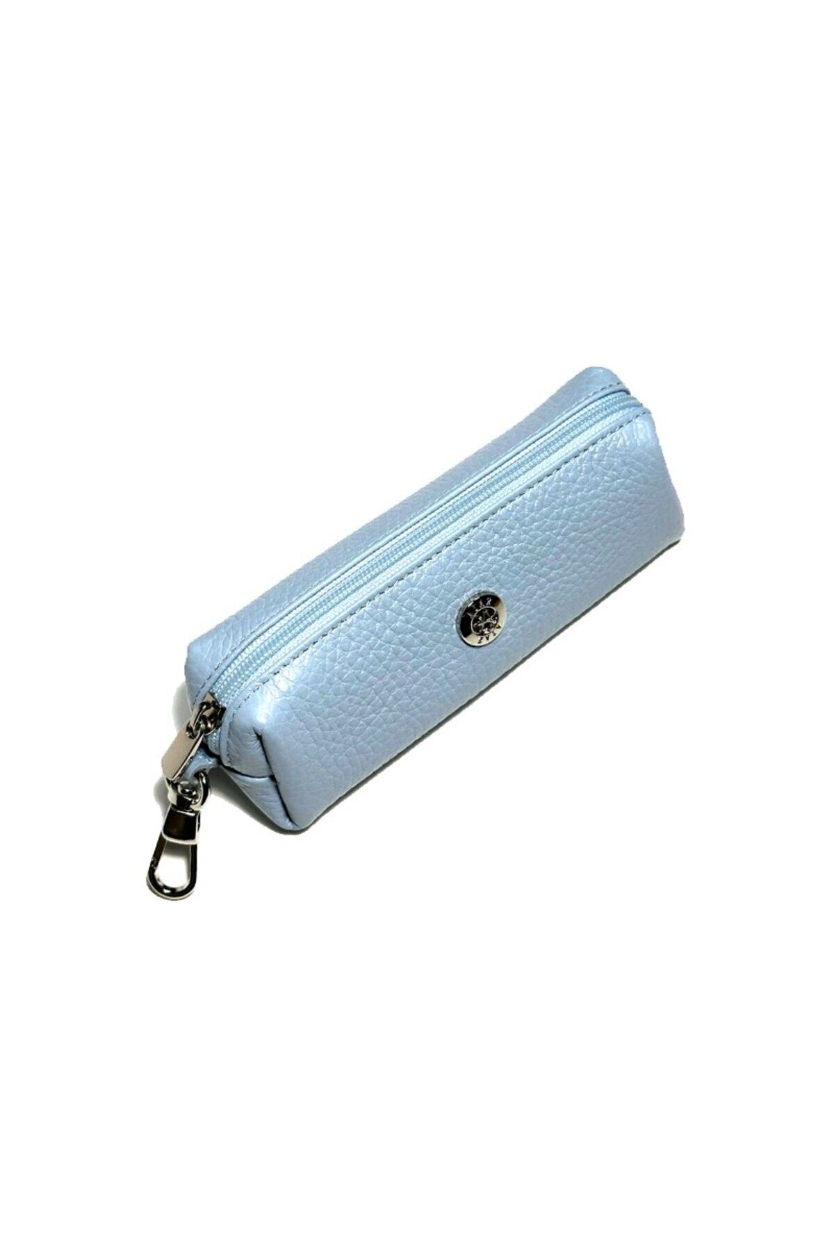 Hakiki Deri Çanta Askılı Fermuarlı Anahtarlık - Turkuaz